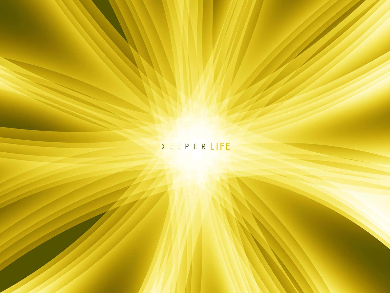 Cool Yellow 桌布 壁紙 — 耀眼的金色光芒從明亮的中心迸發而出，文字 deeper life 柔和地發光。
