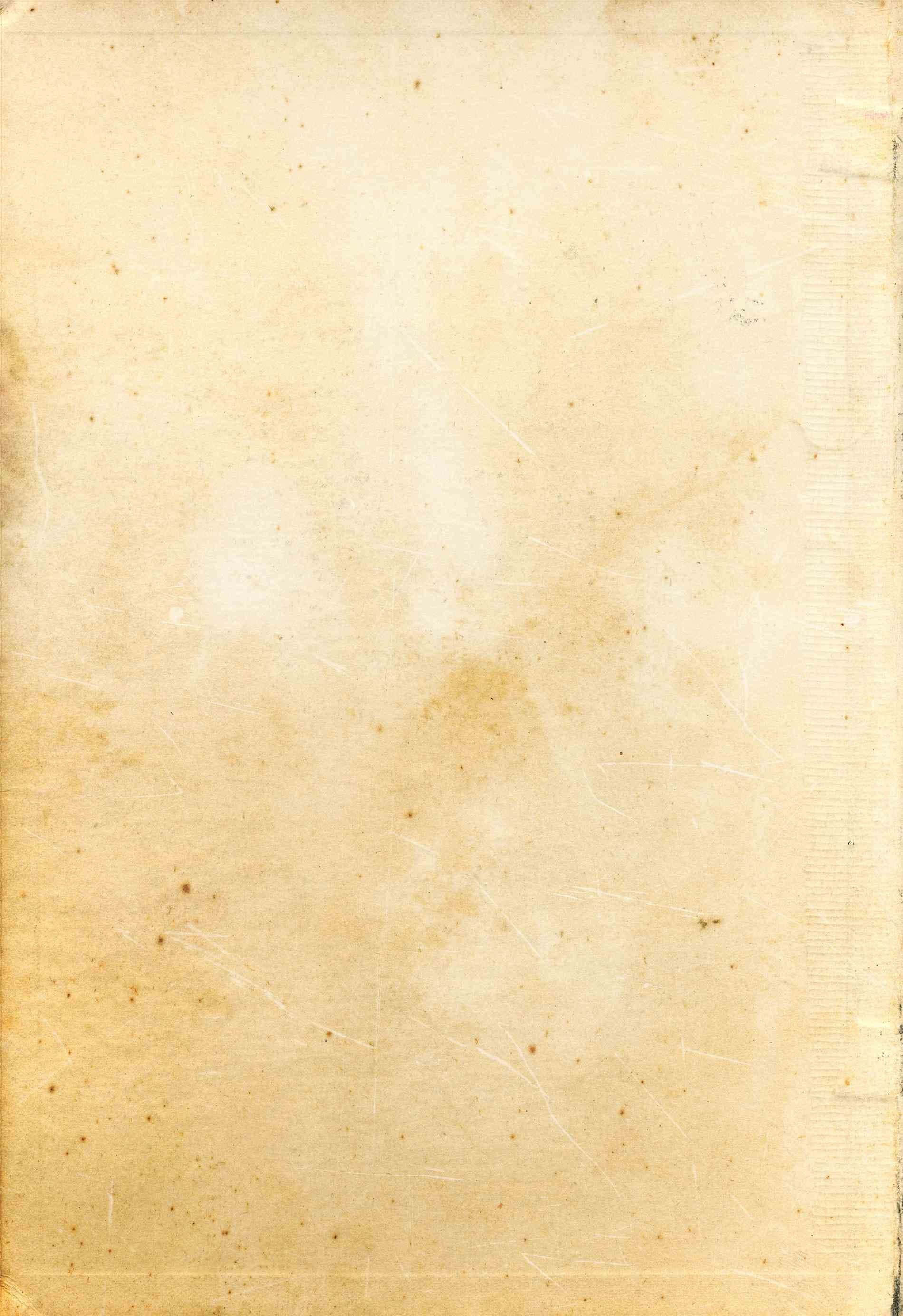 Old Paper 桌布 壁紙 — 老舊發黃紙張的特寫，帶有污漬、刮痕和微弱的垂直線條，顯示磨損和撕裂。