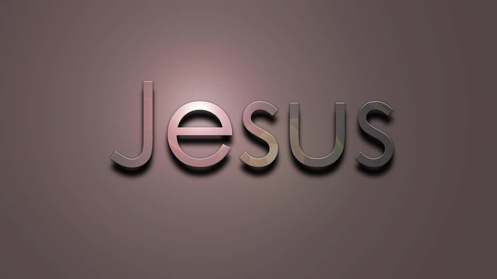 Jesus Name 桌布 壁紙 — 「耶穌」一詞以金屬3D字體呈現，柔和光線映襯在柔和的棕色背景上。