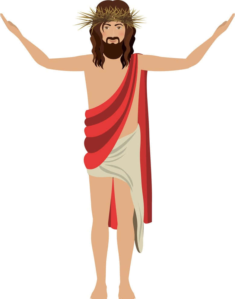 Jesus Crown Of Thorns 桌布 壁紙 — 耶穌基督戴著荊棘冠冕、身穿紅色長袍，張開雙臂站立的插圖。