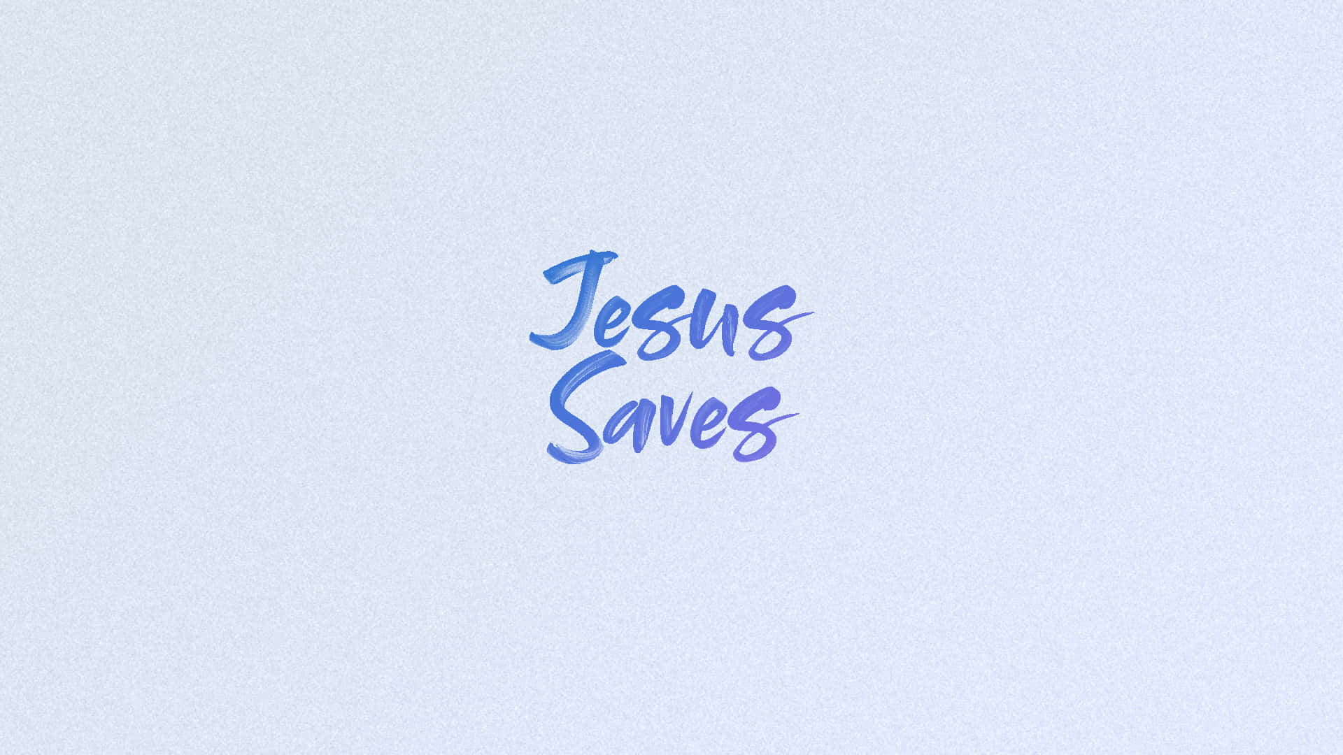 Jesus Saves 桌布 壁紙 — 「耶穌拯救」這個短語以流暢的藍色草書寫在柔軟有紋理的淺藍色背景中央。