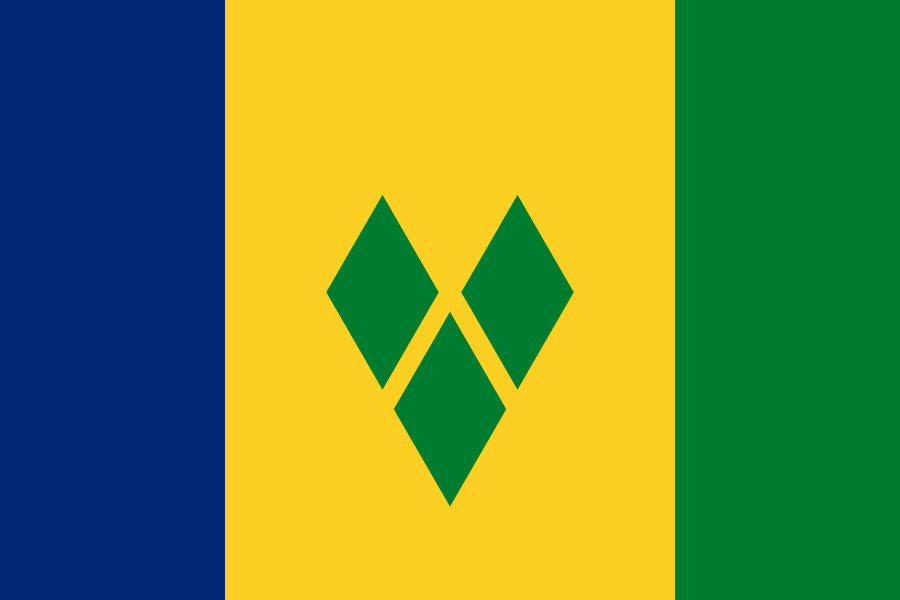 St Vincent And The Grenadines 桌布 壁紙 — 聖文森特和格林納丁斯的國旗由藍、黃、綠三條垂直條紋組成，黃色中央有三顆綠色鑽石。