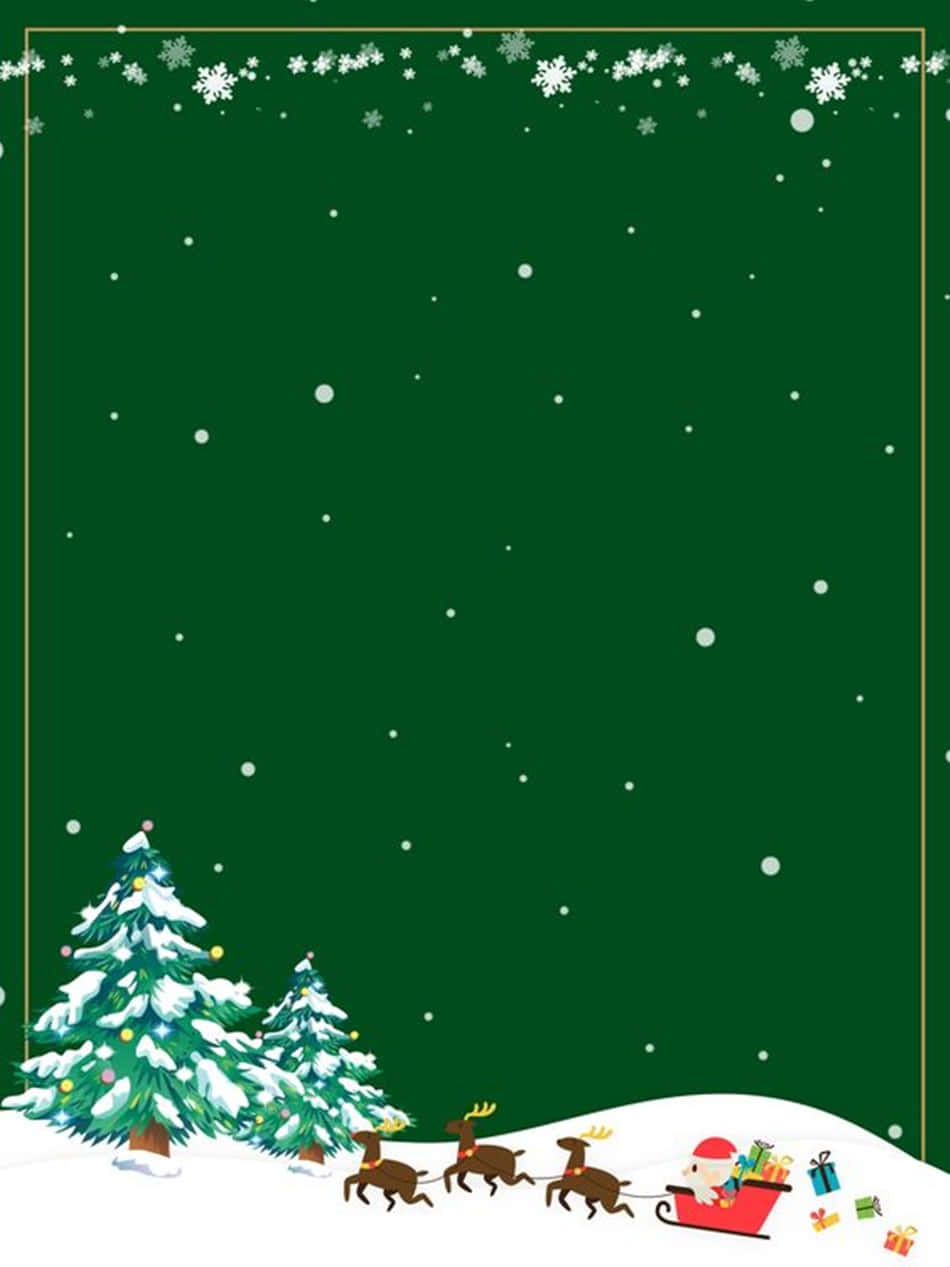 Dark Christmas 桌布 壁紙 — 聖誕老人乘坐由馴鹿拉動的紅色雪橇，在飄落的雪花下滑過雪丘，經過裝飾的松樹。