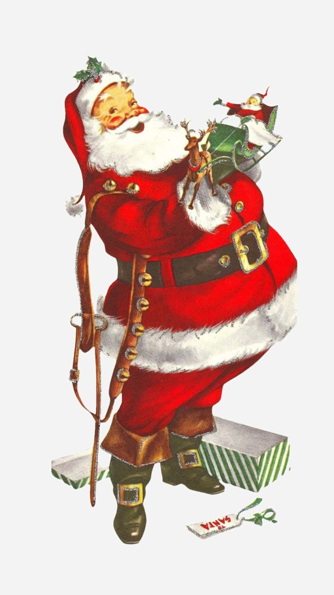 聖誕老人拿著禮物 壁紙