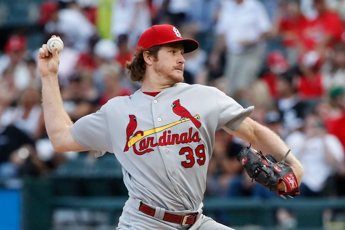 St Louis Cardinals 桌布 壁紙 — 聖路易紅雀棒球投手在日間比賽中投球，背景有模糊的球迷。