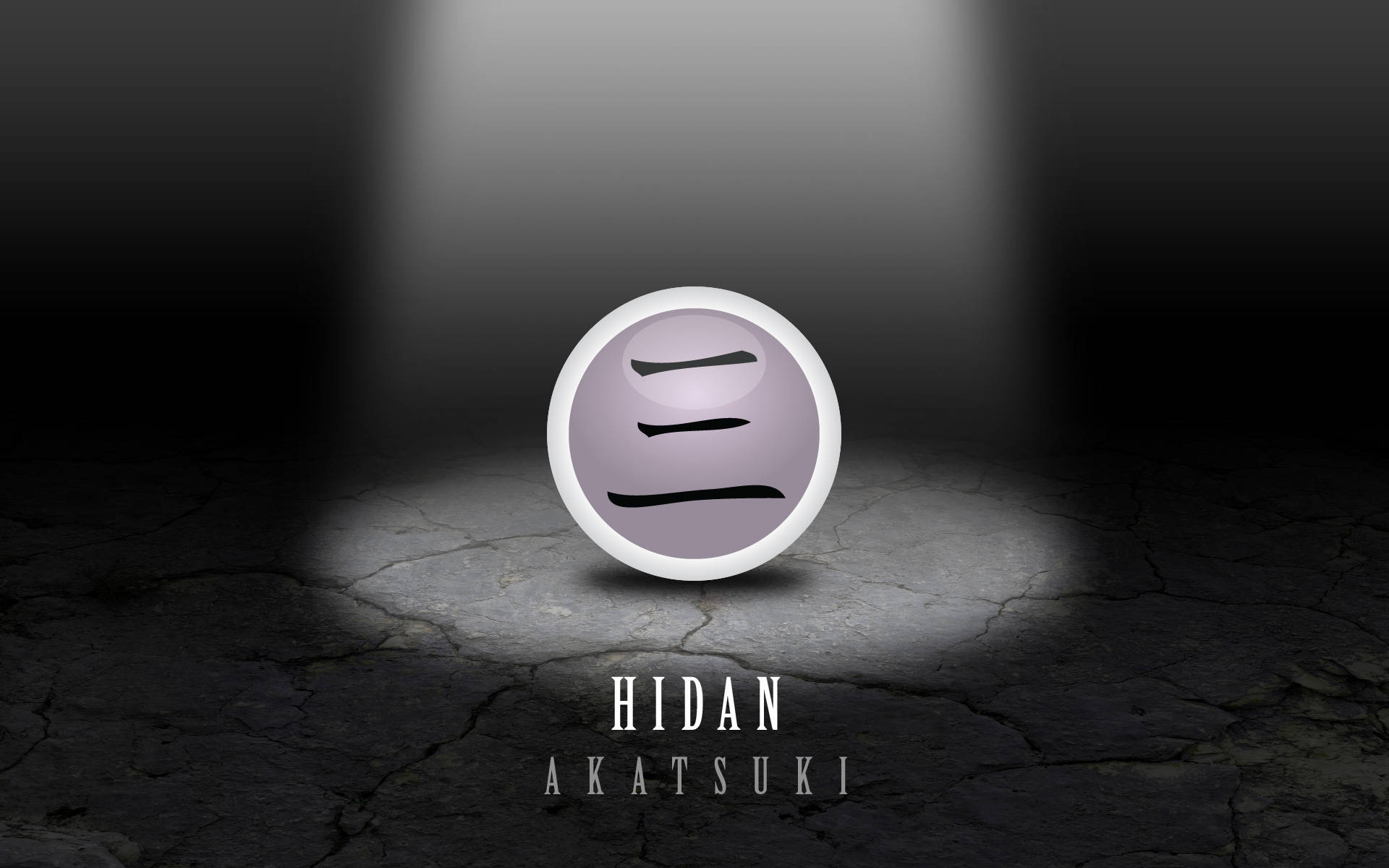 hidan akatsuki 桌布 壁紙 — 聚光燈照亮黑暗虛空中裂紋混凝土地板上的圓形徽章，上面有漢字「三」。