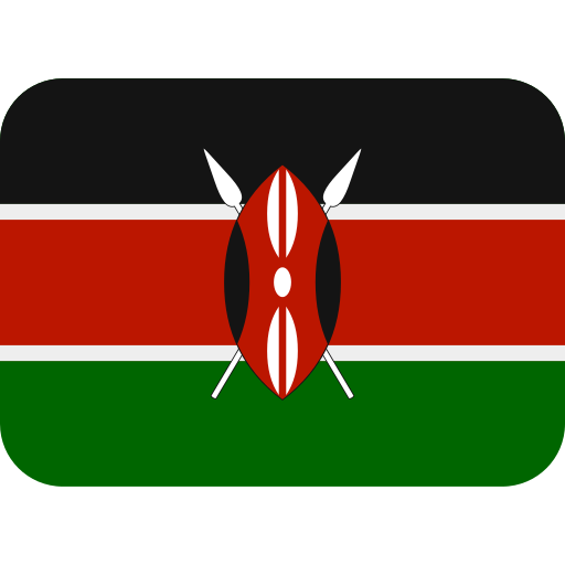 Kenya 桌布 壁紙 — 肯亞國旗，有黑色、紅色、白色和綠色條紋，中央有一個紅色盾牌，兩側有兩支白色長矛。