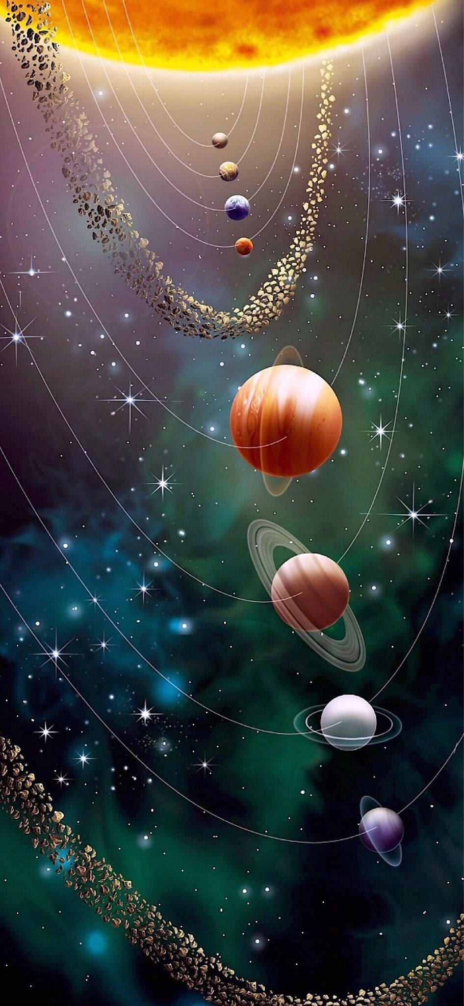 背景中有多顆行星的太陽系 壁紙