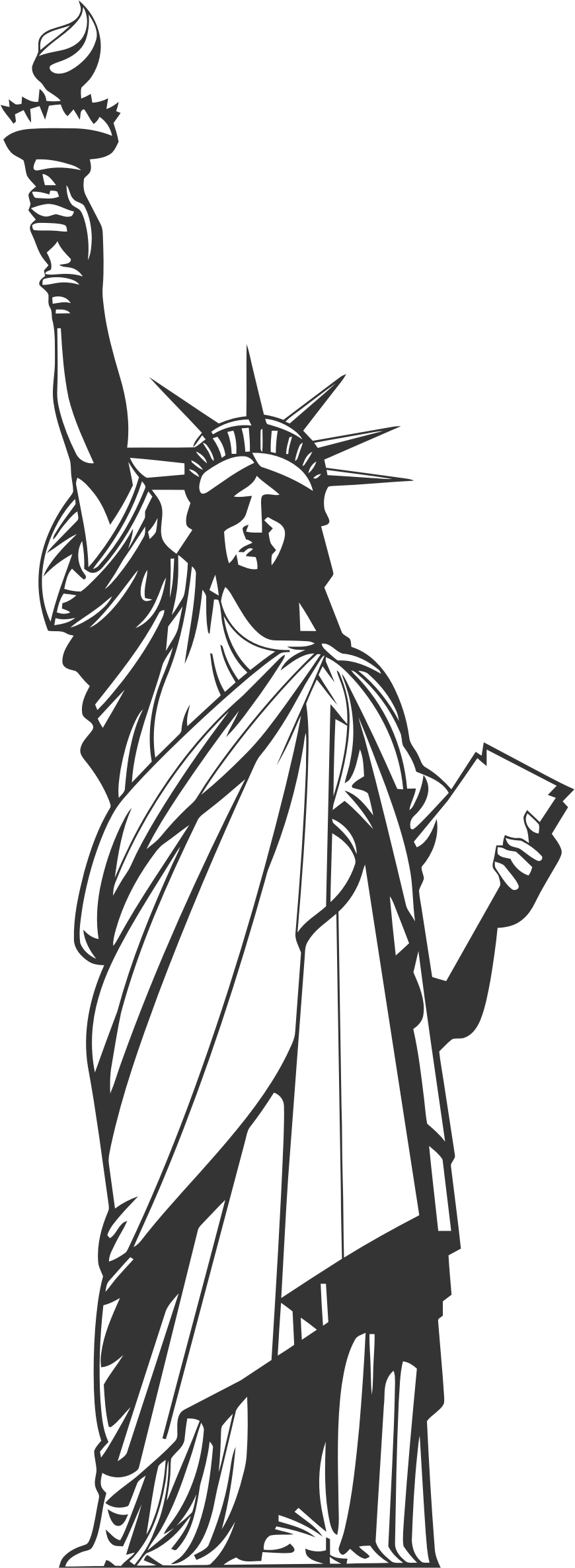 自由女神像 桌布 壁紙 — 自由女神像手持火炬和石板的鮮明黑白剪影。