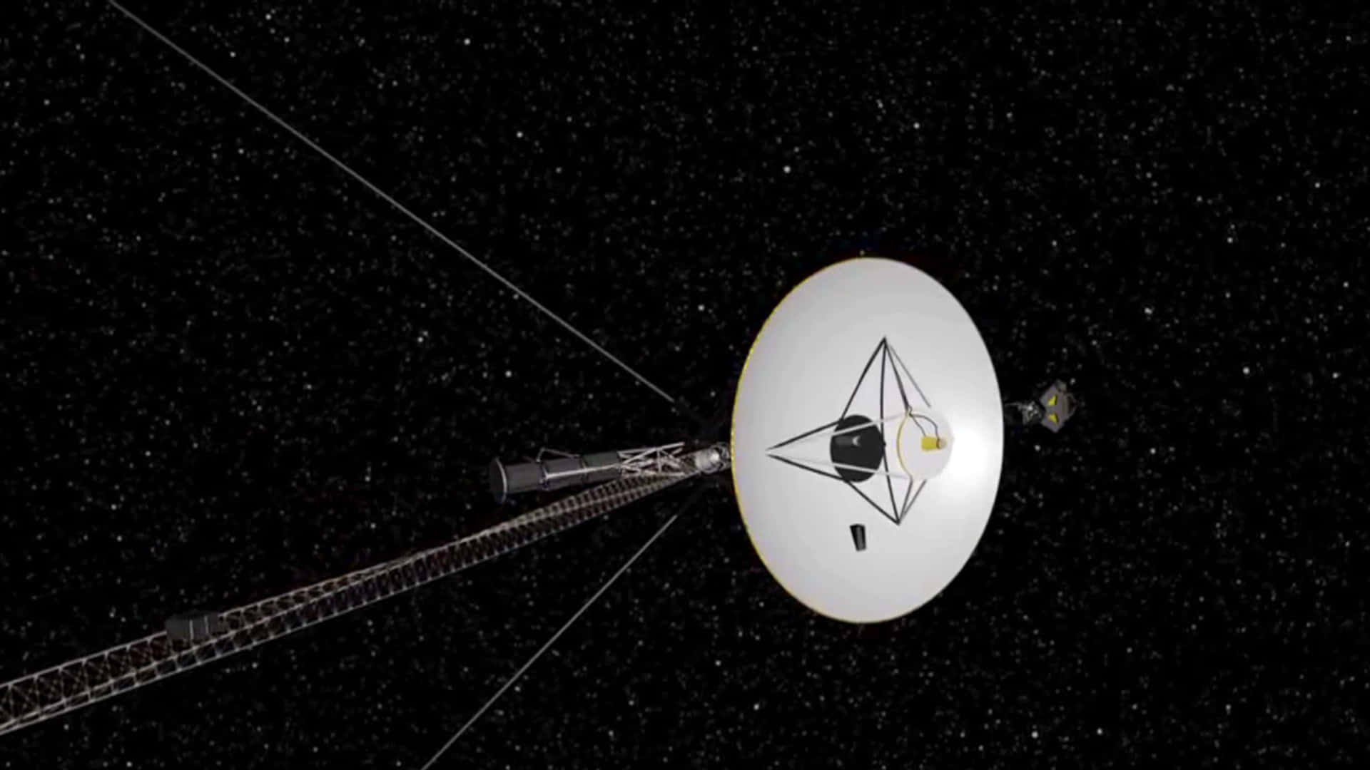 Voyager 桌布 壁紙 — 航海家號太空船在繁星點點的太空中的詳細3D渲染，帶有其標誌性的金色唱片和延伸的吊桿。