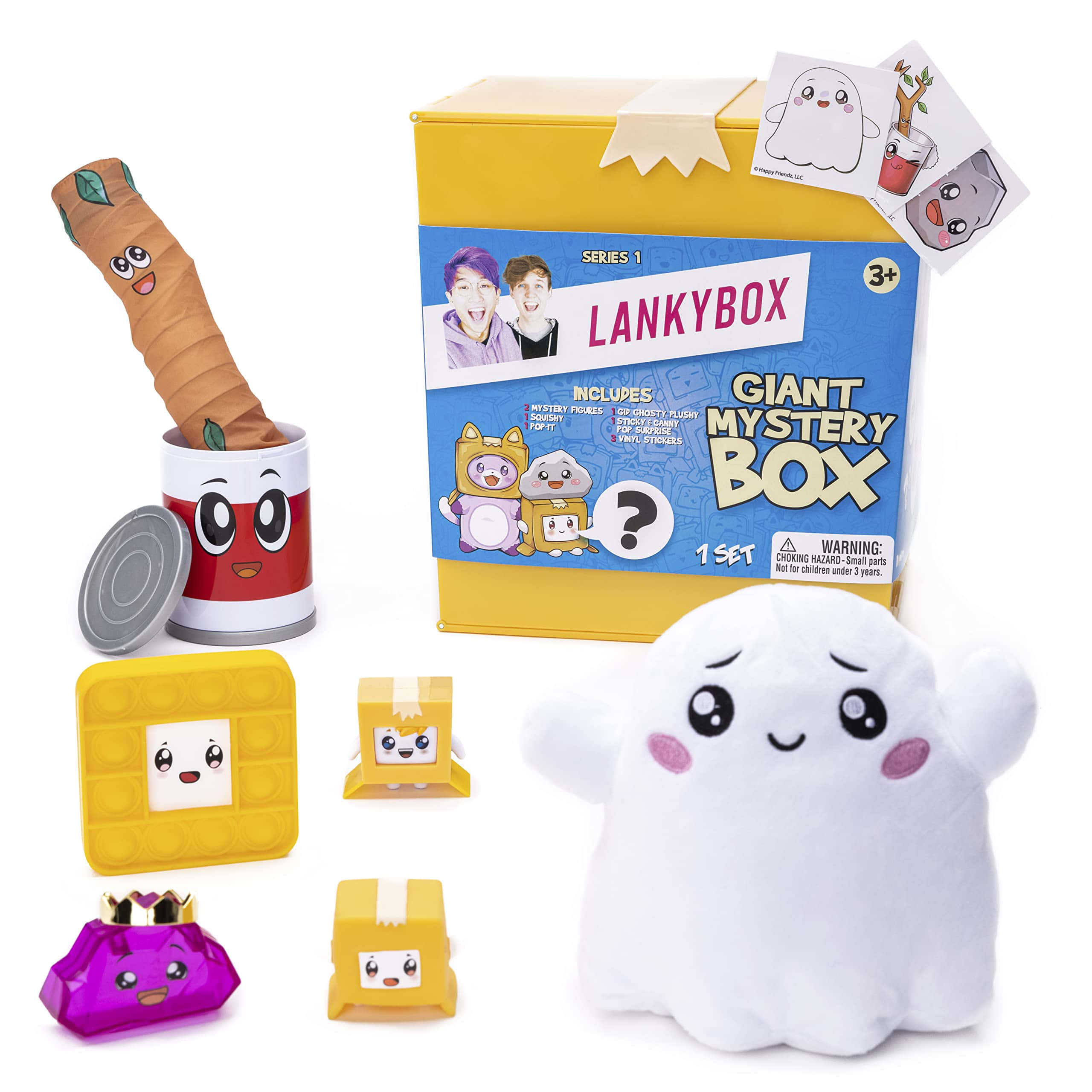 Lankybox 桌布 壁紙 — 色彩繽紛的Lankybox玩具套裝，包含可愛的絨毛角色，如從罐子裡冒出來的幽靈和胡蘿蔔。