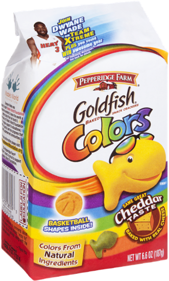 金魚 桌布 壁紙 — 色彩繽紛的Pepperidge Farm Goldfish Colors零食盒，採用彩虹設計和微笑的黃色魚吉祥物。