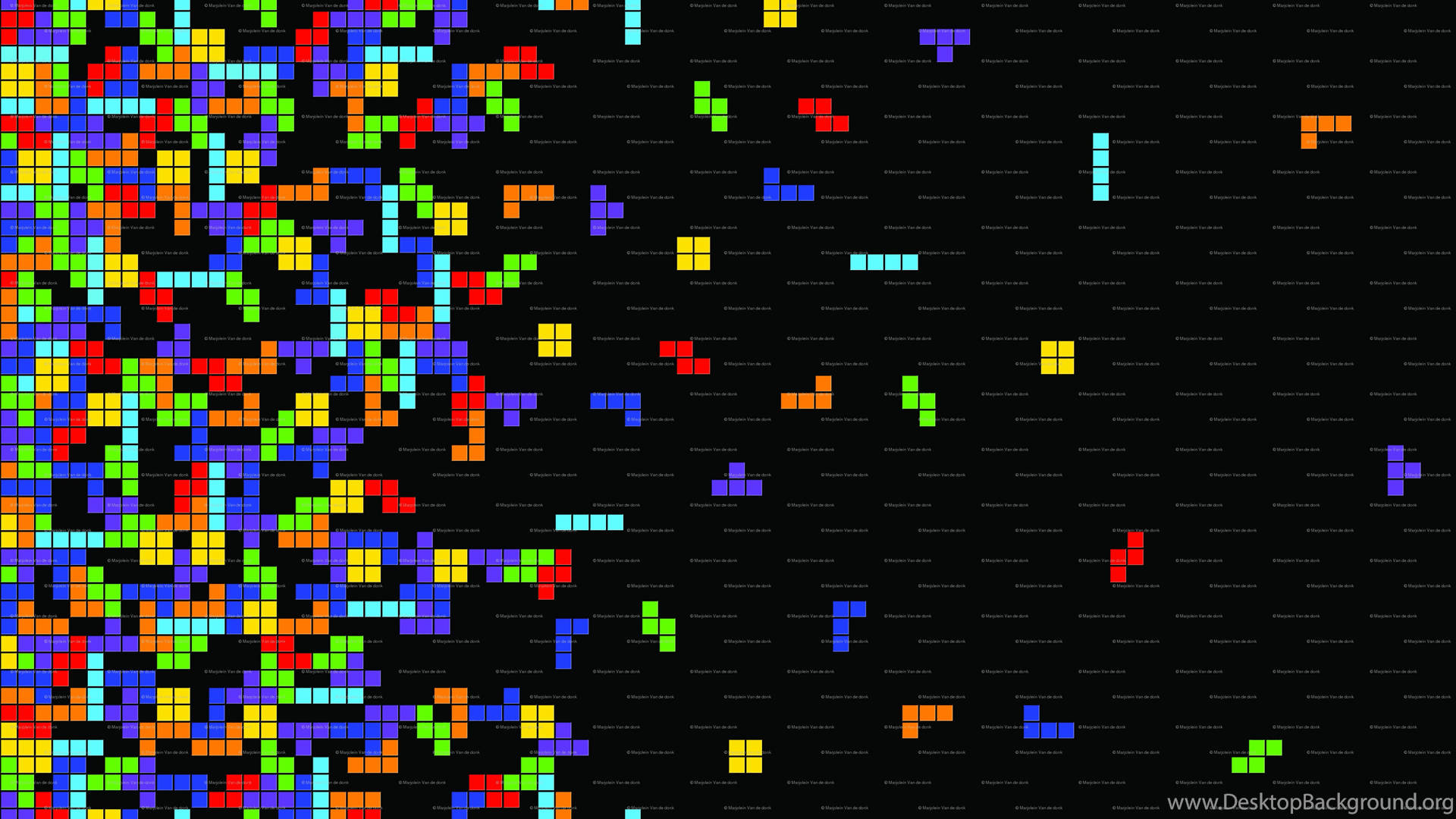 game 桌布 壁紙 — 色彩繽紛的俄羅斯方塊從左側傾瀉而下，在純黑背景上營造出動態效果。