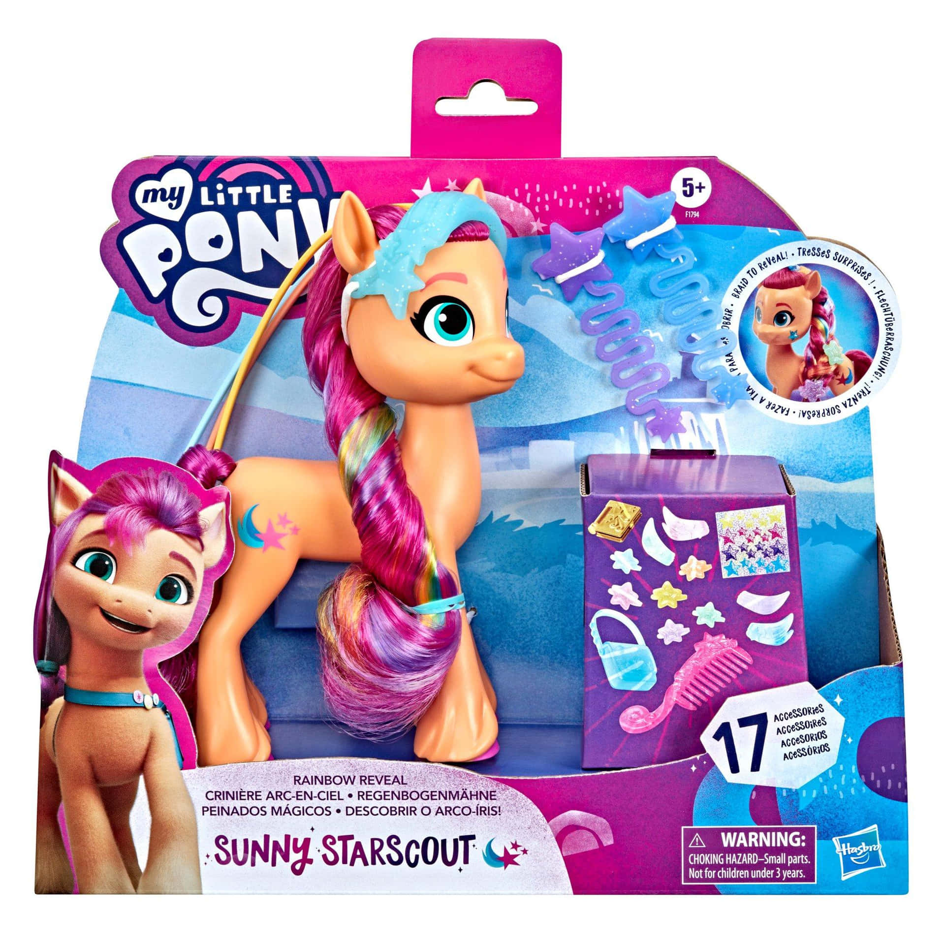 My Little Pony Sunny Starscout玩具，配有彩虹鬃毛和配件，包裝內。 — 彩虹小馬 GIF 壁紙