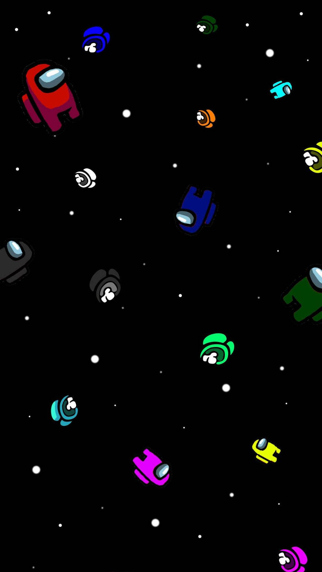 game 桌布 壁紙 — 色彩繽紛的卡通太空人在佈滿白色點點的星空黑色虛空中漂浮。
