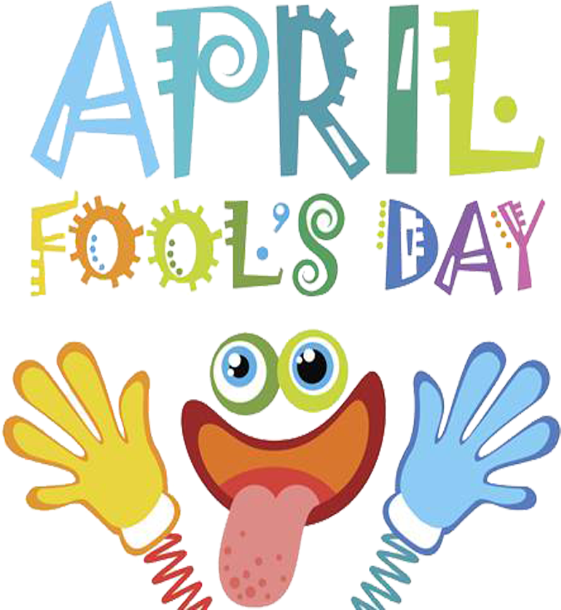 Tongue Out 桌布 壁紙 — 色彩繽紛的卡通文字寫著 April Fool's Day，有一個傻傻的臉伸出舌頭，兩隻手在揮舞。