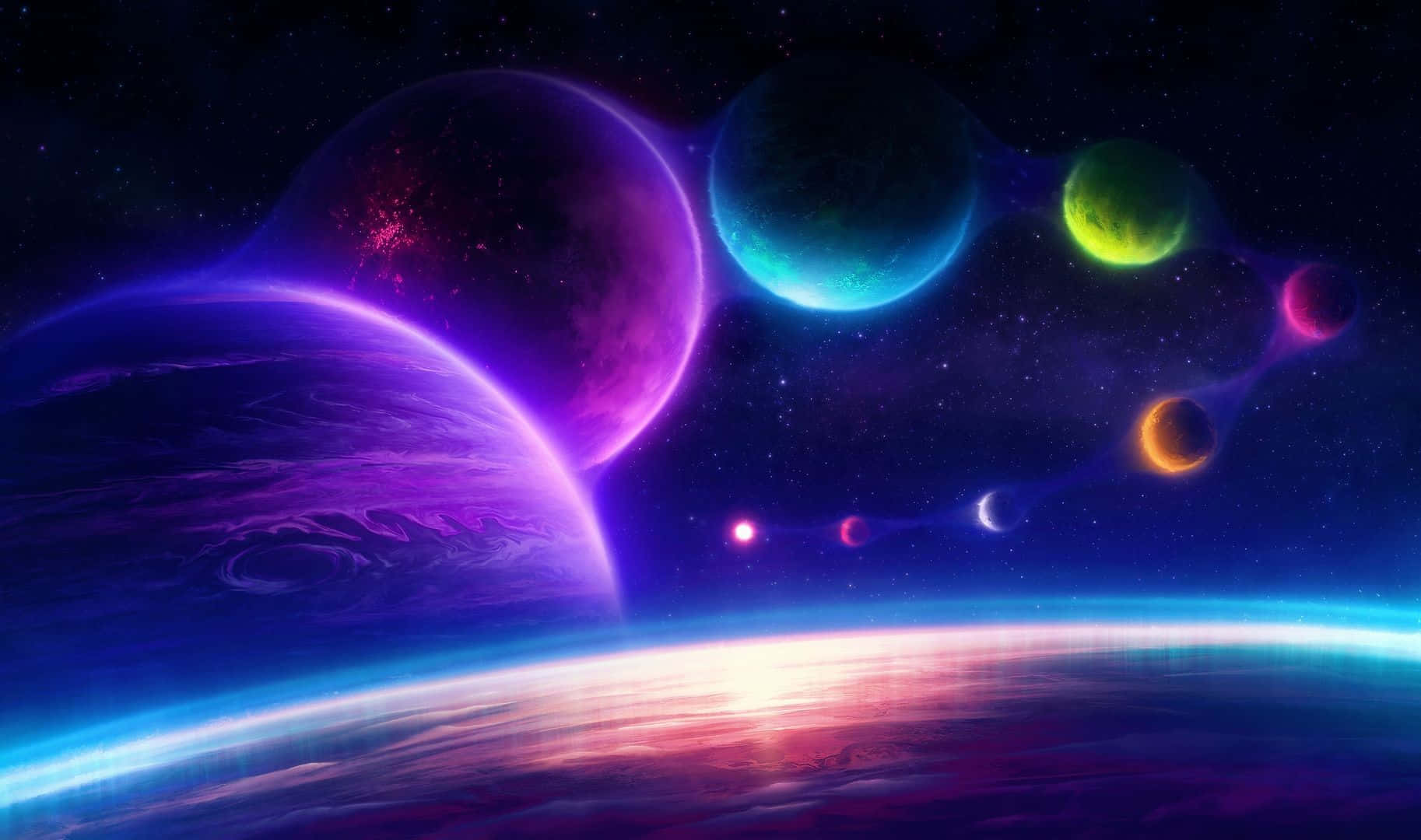 色彩繽紛的太空，有行星與星星 壁紙