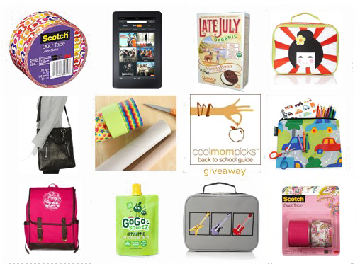 Shopping 桌布 壁紙 — 色彩繽紛的學校用品拼貼，包括膠帶卷、背包、午餐盒和零食，為返校主題而佈置。