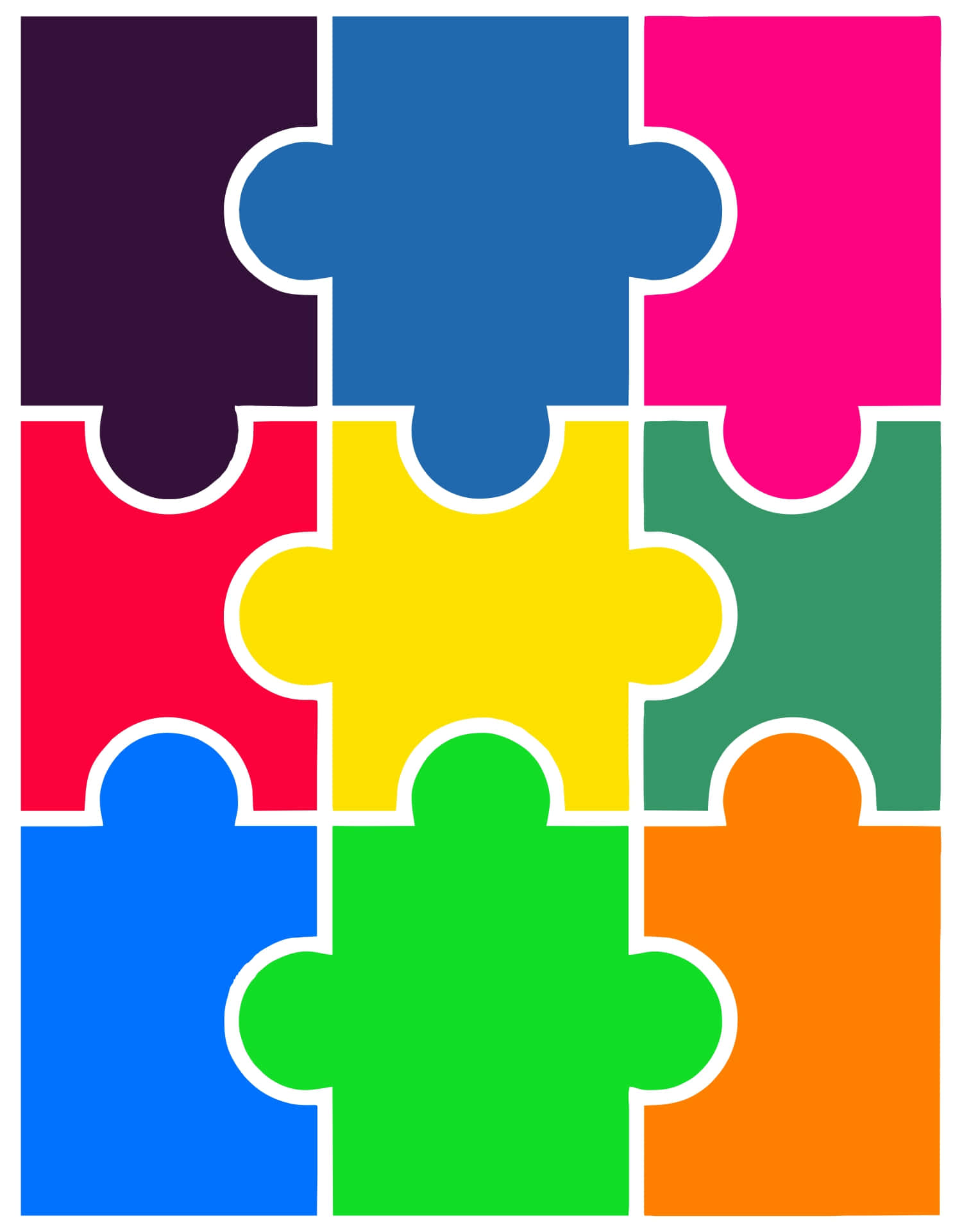 Puzzle 桌布 壁紙 — 色彩繽紛的拼圖塊以網格排列，帶有粗白色輪廓，背景簡潔。