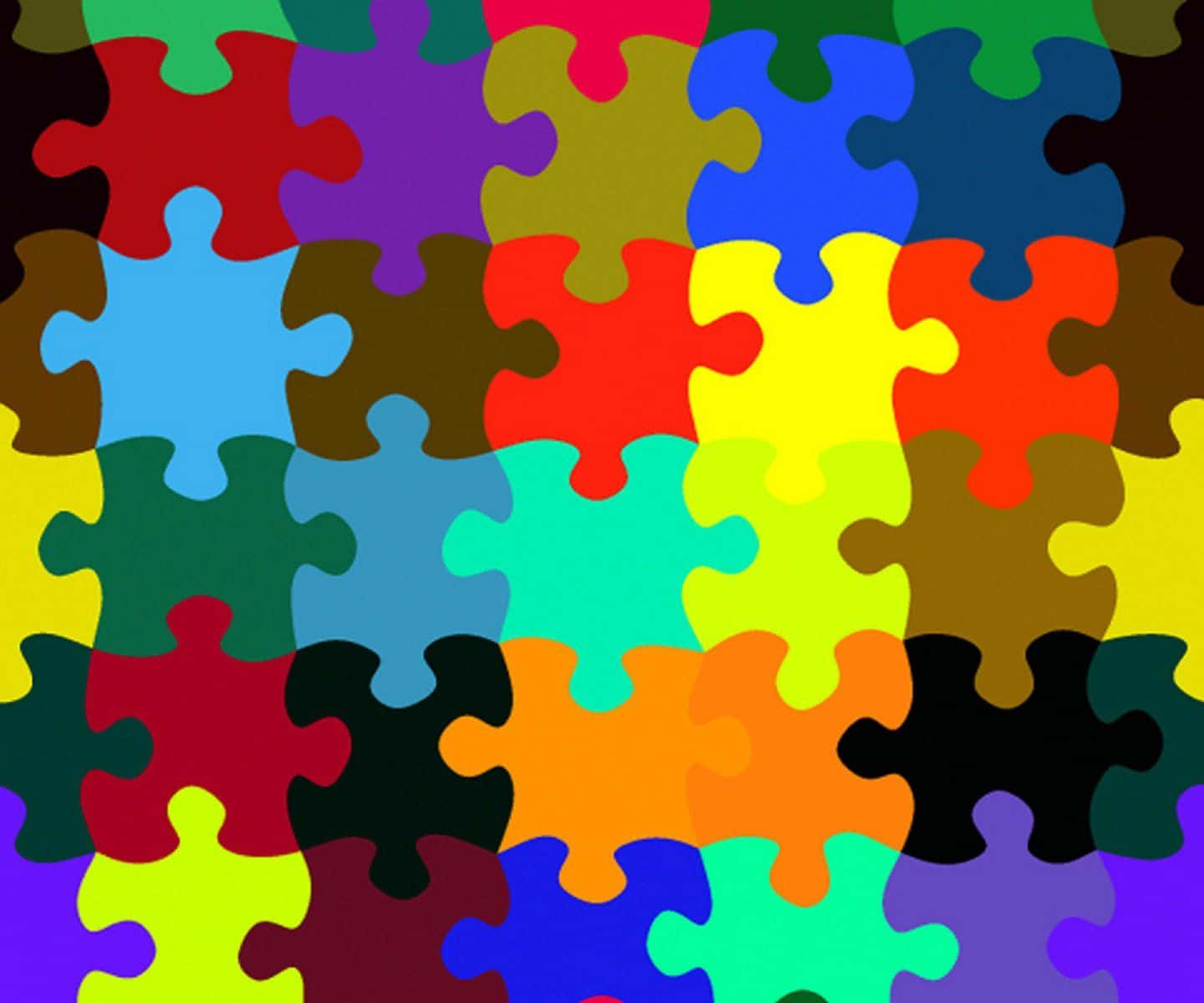 Puzzle 桌布 壁紙 — 色彩繽紛的拼圖塊在深色背景上形成大膽的抽象圖案。
