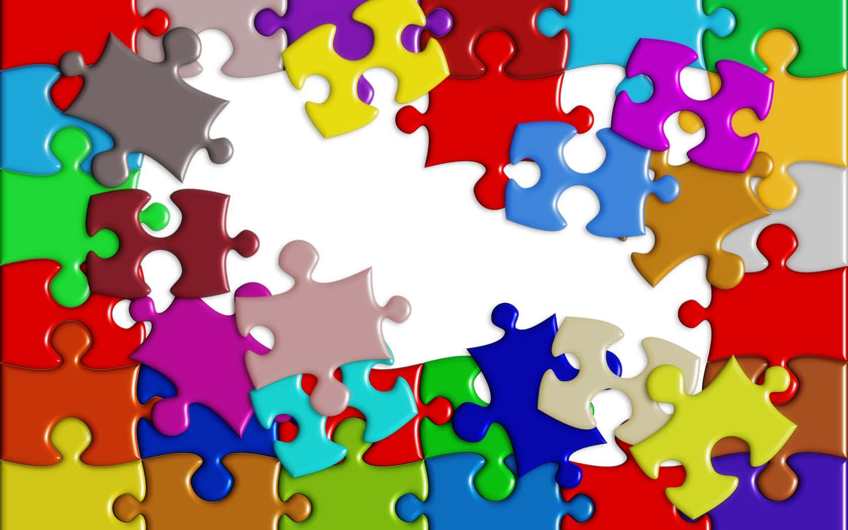 Puzzle 桌布 壁紙 — 色彩繽紛的拼圖塊形成一個圓形框架，圍繞著一個空白的白色中心。