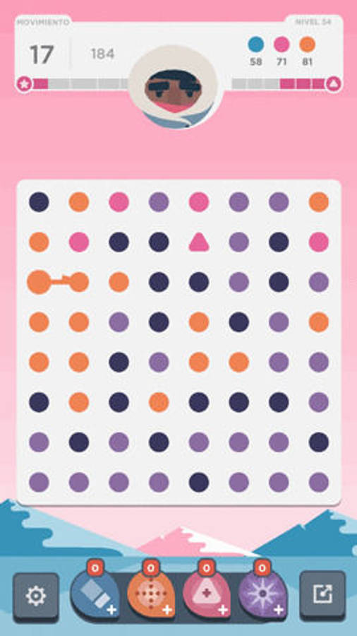 Tumblr iPhone 桌布 壁紙 — 色彩繽紛的拼圖遊戲畫面，網格中有橙色、紫色和深色的圓形、三角形，頂部有一個卡通頭像。