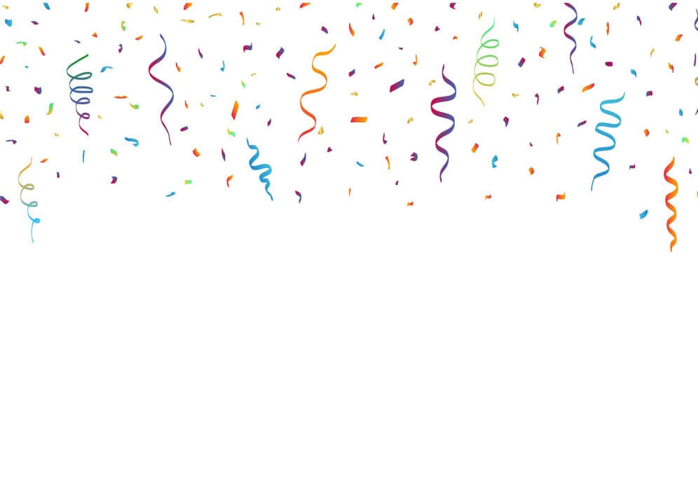 Confetti 桌布 壁紙 — 色彩繽紛的捲曲和方形紙屑片在潔白的背景上漂浮，營造節日慶祝氣氛。