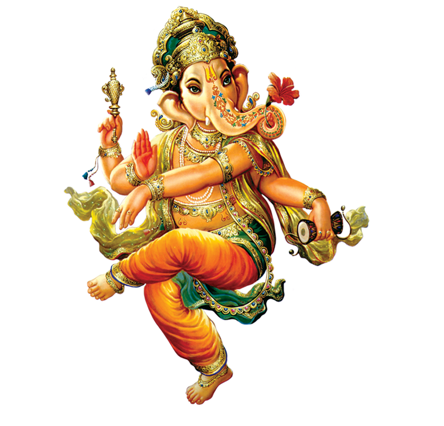 Hinduism 桌布 壁紙 — 色彩繽紛的插圖印度教神祇象頭神在黑色背景上以動態姿勢對抗爆炸性白色放射線。