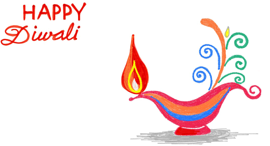 Festival 桌布 壁紙 — 色彩繽紛的插圖式排燈節油燈，帶有漩渦裝飾圖案和明亮的火焰，背景為黑色。