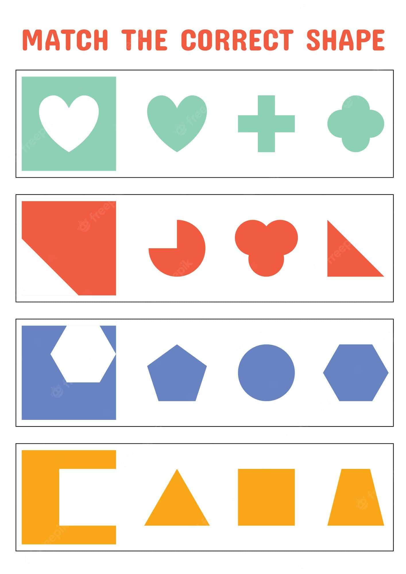 Shapes 桌布 壁紙 — 色彩繽紛的教育工作紙，包含使用柔和及鮮明色調的簡單幾何形狀進行形狀配對練習。