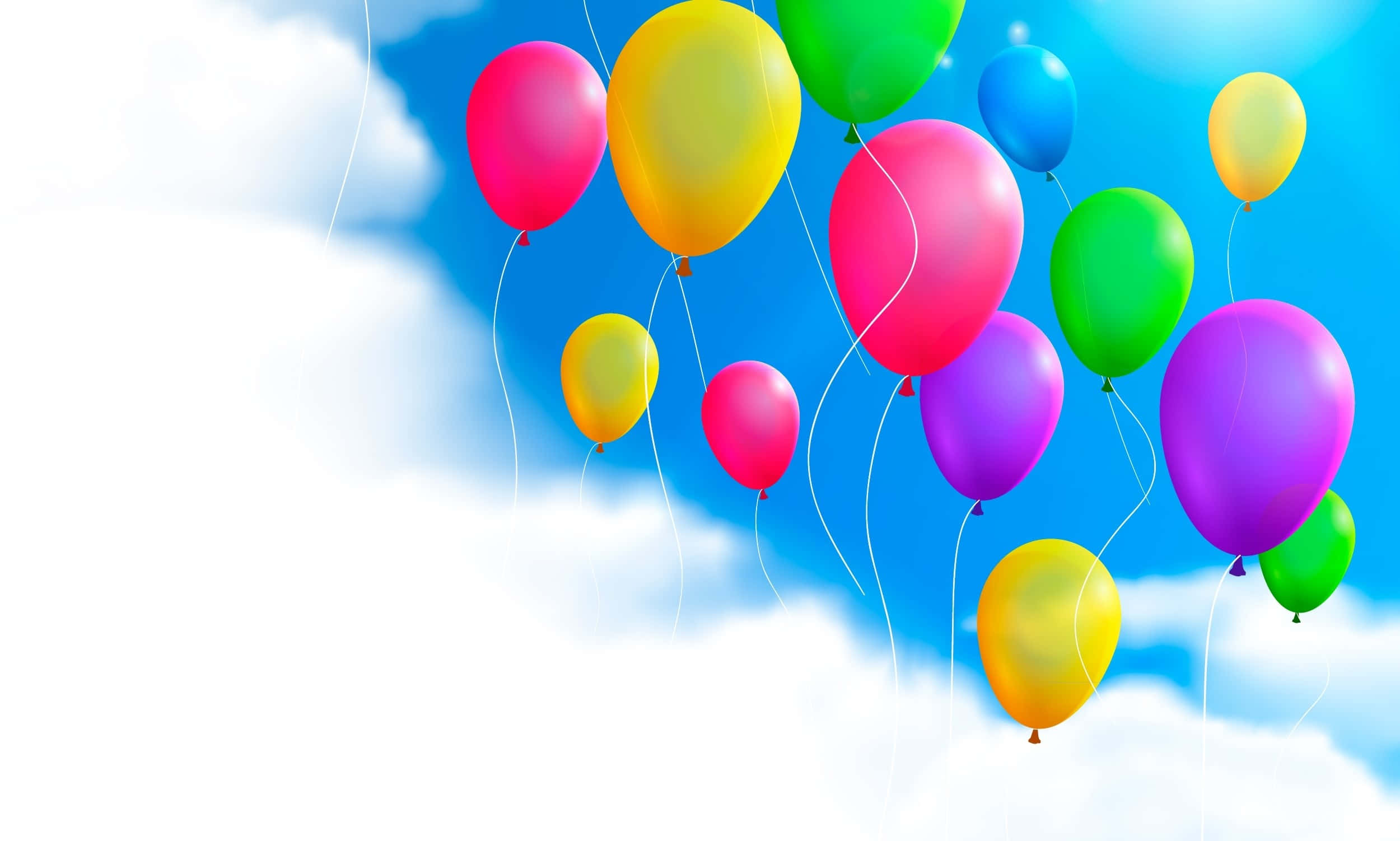 Balloon 桌布 壁紙 — 色彩繽紛的氣球在藍天白雲中歡快地飄浮。