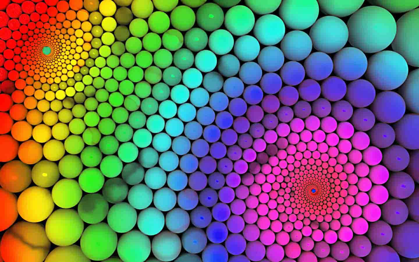 Groovy 桌布 壁紙 — 色彩繽紛的球體形成充滿活力的漩渦圖案，營造出催眠般的彩虹漸變和深度錯覺。