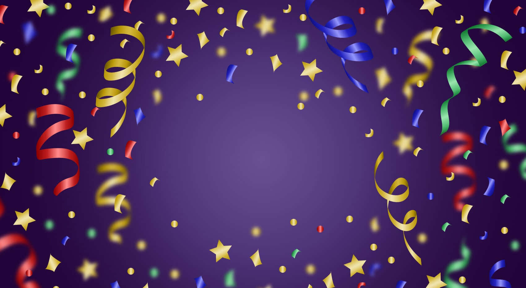 Confetti 桌布 壁紙 — 色彩繽紛的紙屑和彩帶在深紫色背景上如瀑布般傾瀉，營造節日慶祝場景。
