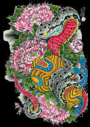 色彩繽紛的蛇與花朵藝術作品 壁紙