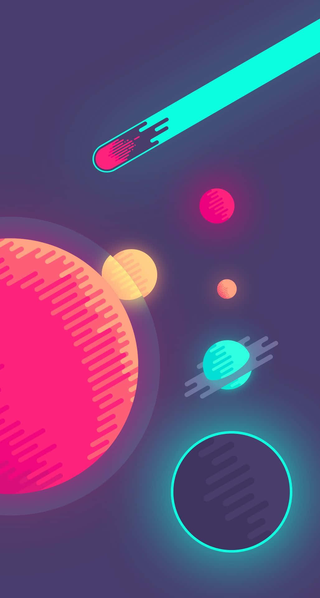 色彩繽紛的行星與光線插畫 壁紙