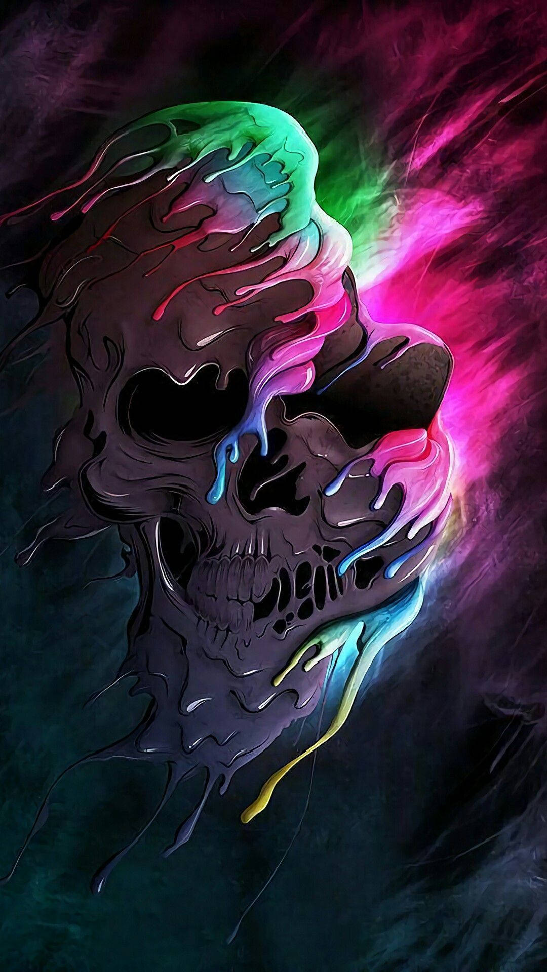 色彩繽紛的骷髏頭，上面有彩色顏料 壁紙