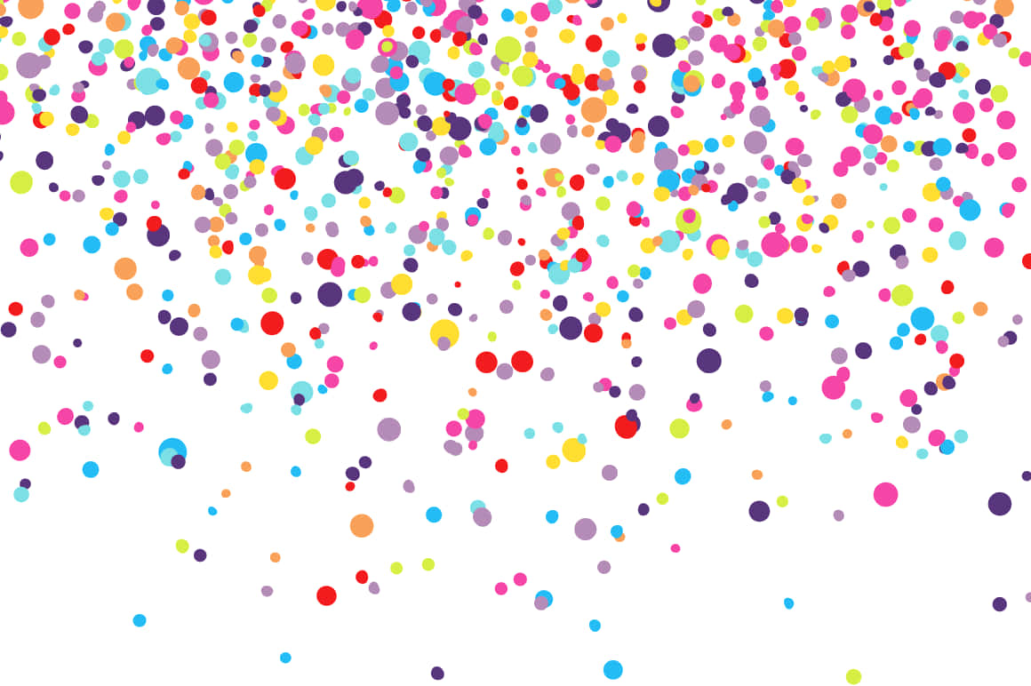 Confetti 桌布 壁紙 — 色彩繽紛的點點如瀑布般落在純白背景上，營造出節日彩紙效果。