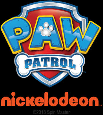 Paw Patrol 標誌，藍色字母、紅色盾牌和骨頭徽章。