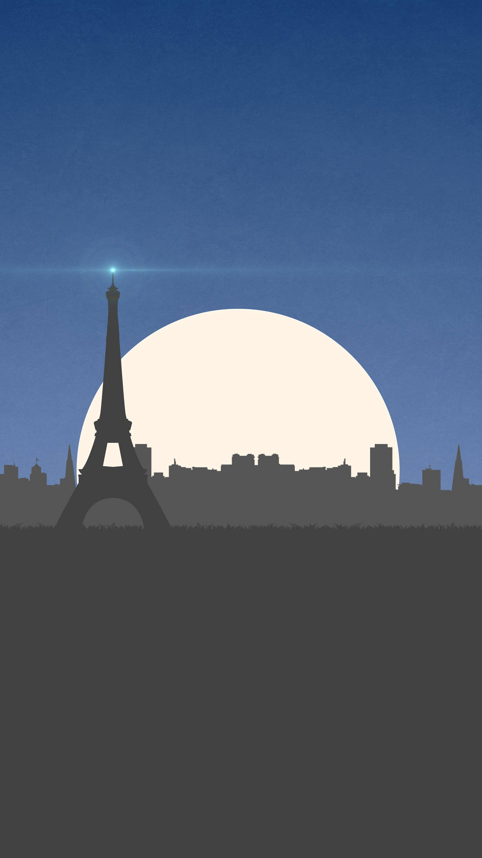 Eiffel Tower 桌布 壁紙 — 艾菲爾鐵塔的剪影聳立在一個巨大的月亮前，在深藍色的夜空中閃耀。