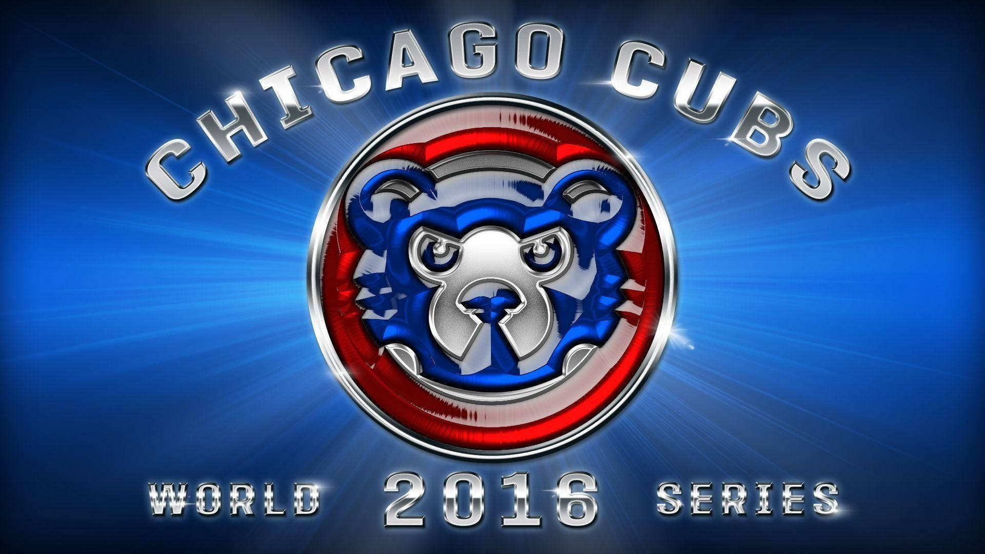 Cubs 桌布 壁紙 — 芝加哥小熊隊2016年世界大賽標誌，藍色熊頭在紅色圓圈內，背景為耀眼的藍色。