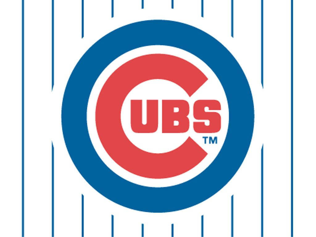 Cubs 桌布 壁紙 — 芝加哥小熊隊棒球標誌，紅、藍、白色，配以細條紋背景。