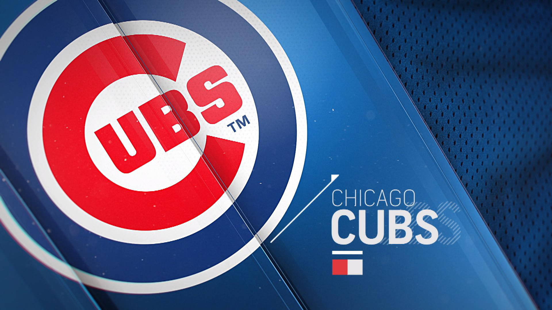 Cubs 桌布 壁紙 — 芝加哥小熊隊標誌以鮮明的紅、白、藍色呈現，背景為有紋理的藍色運動球衣。