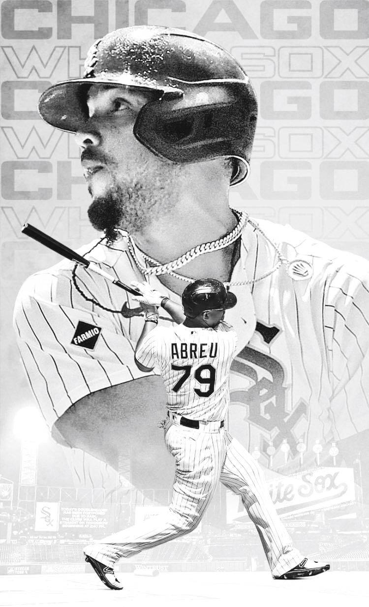 jose abreu 桌布 壁紙 — 芝加哥白襪隊棒球手Jose Abreu的動作與特寫黑白合成圖，疊加'Chicago White Sox'文字。
