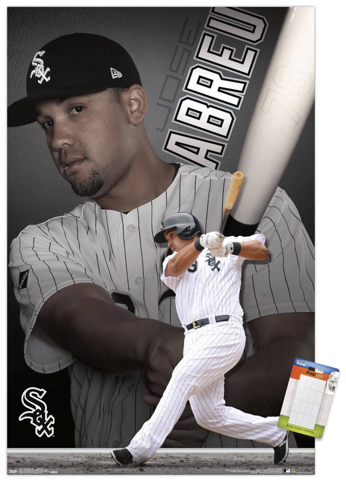 jose abreu 桌布 壁紙 — 芝加哥白襪隊棒球選手 Jose Abreu 身穿制服，在深色背景下以動態動作姿勢手持球棒。