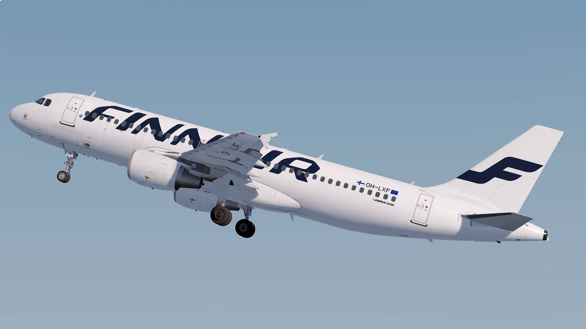 飛機 桌布 壁紙 — 芬蘭航空空中巴士A320放下起落架，在晴朗藍天中翱翔。