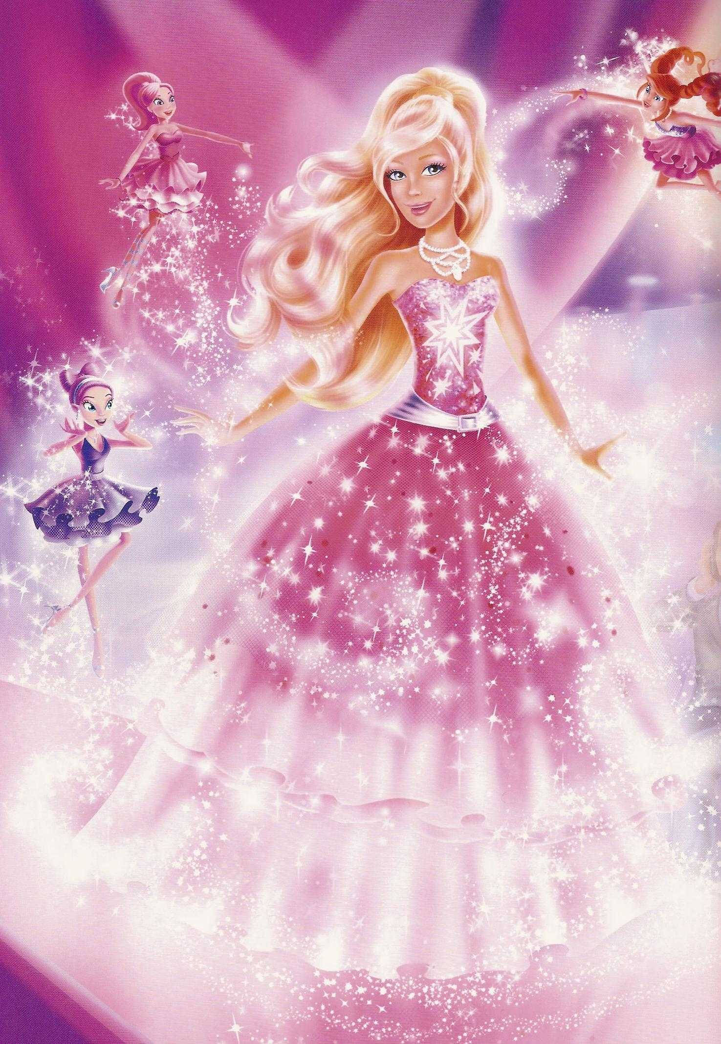 Princess 桌布 壁紙 — 芭比身穿閃閃發光的粉紅色長袍，被仙女包圍，籠罩在神奇的發光粉紅色光環中。