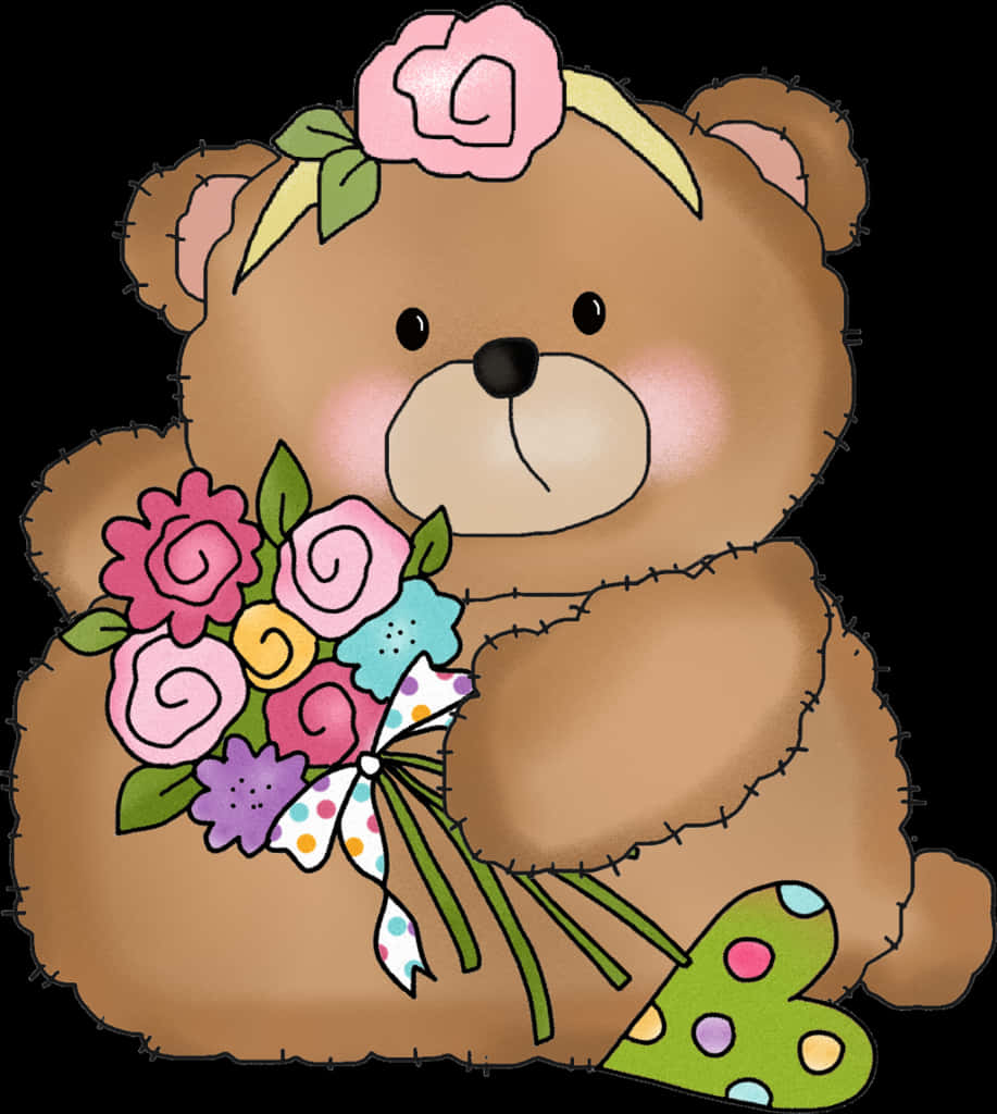 花卉泰迪熊插圖 壁紙