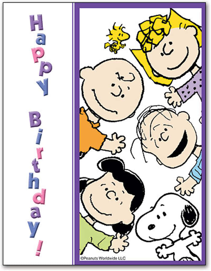 Charlie Brown Birthday 桌布 壁紙 — 花生漫畫角色包括查理布朗、露西和史努比以色彩繽紛的「Happy Birthday」祝福語慶祝。
