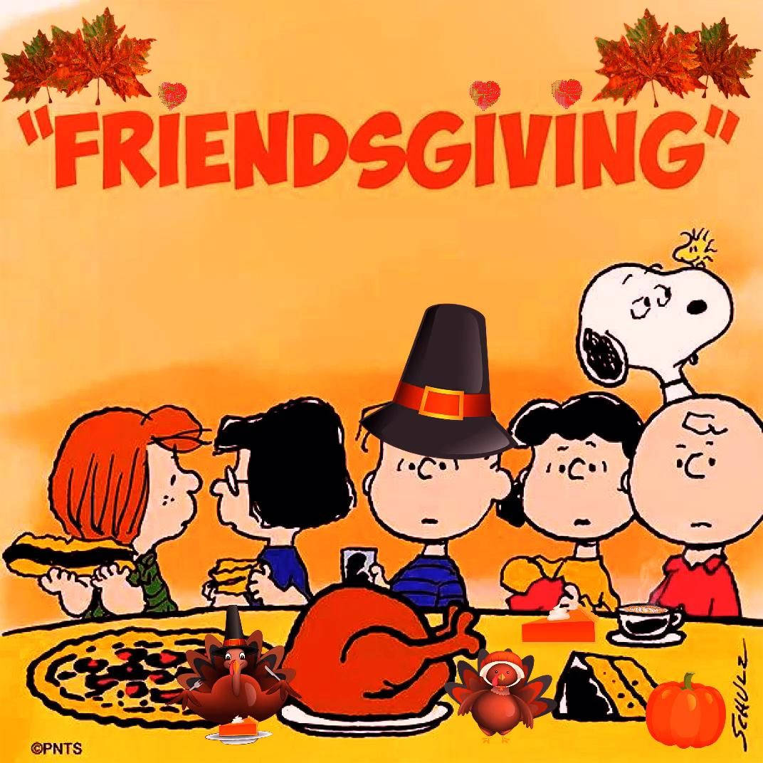 花生漫畫角色用火雞、南瓜和秋葉慶祝 Friendsgiving。