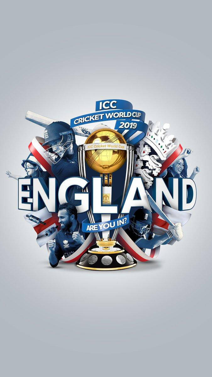 England Cricket 桌布 壁紙 — 英格蘭2019年ICC板球世界盃的鮮明宣傳圖像，以灰色背景襯托球員頭盔和獎盃。